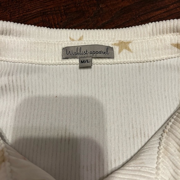 Wishlist Apparel White Corduroy Oversized Shacket Stars Button Cuff Womens M/L - Picture 7 of 8